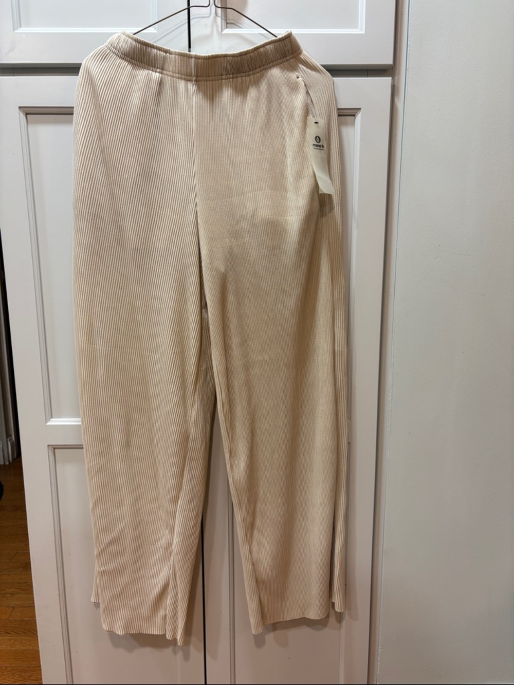 Mono B Cream Wide Leg Ribbed Pants